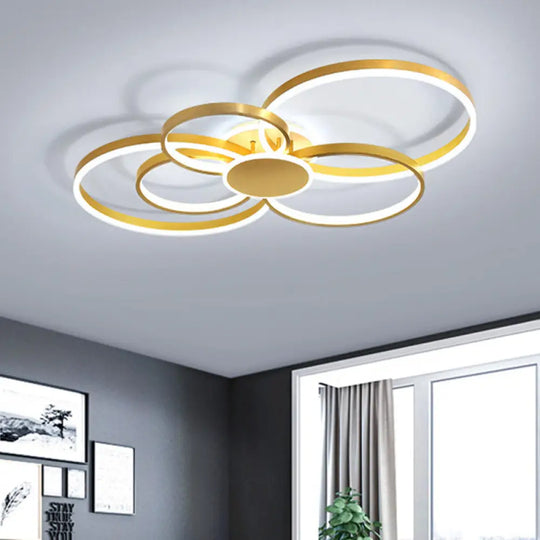 Gold Led Ceiling Fixture With Contemporary Acrylic Design Circular Semi - Flush Mount In Warm/White