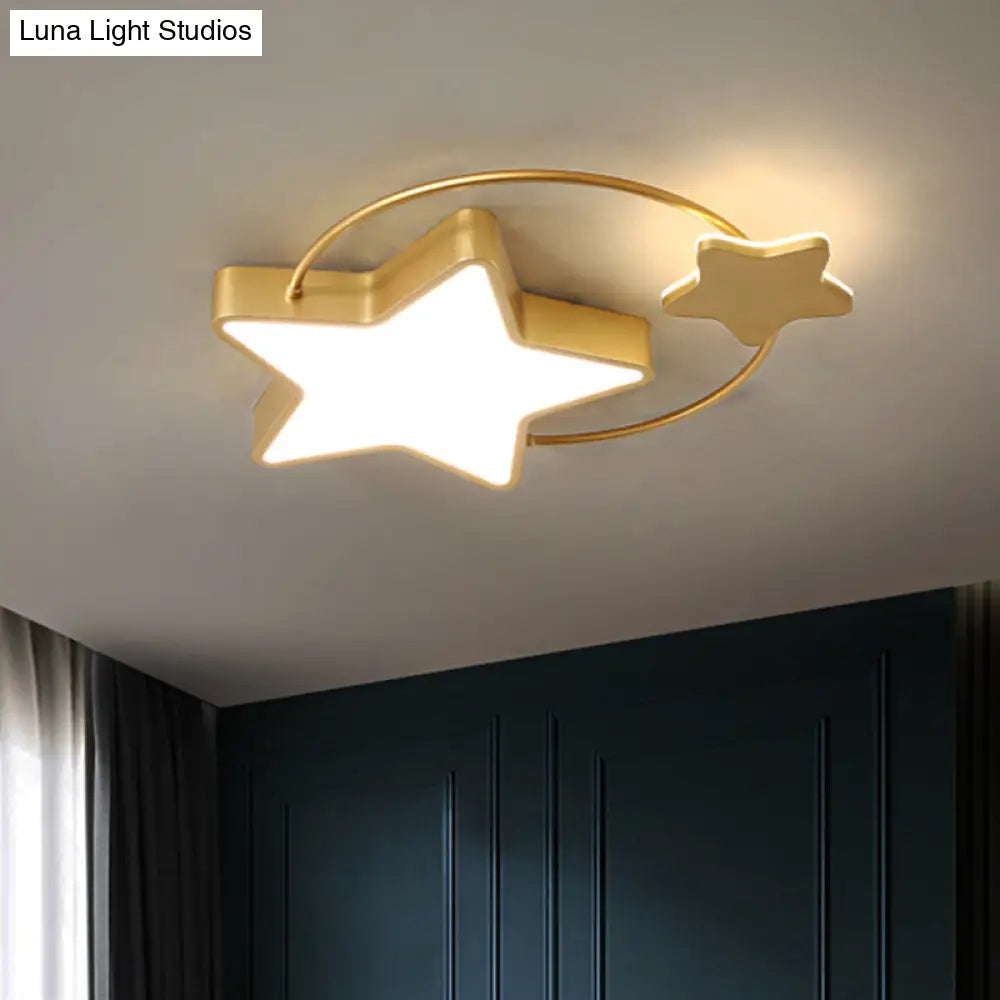 Gold Led Ceiling Flush Mount For Modern Sleeping Room: Star Metallic Fixture