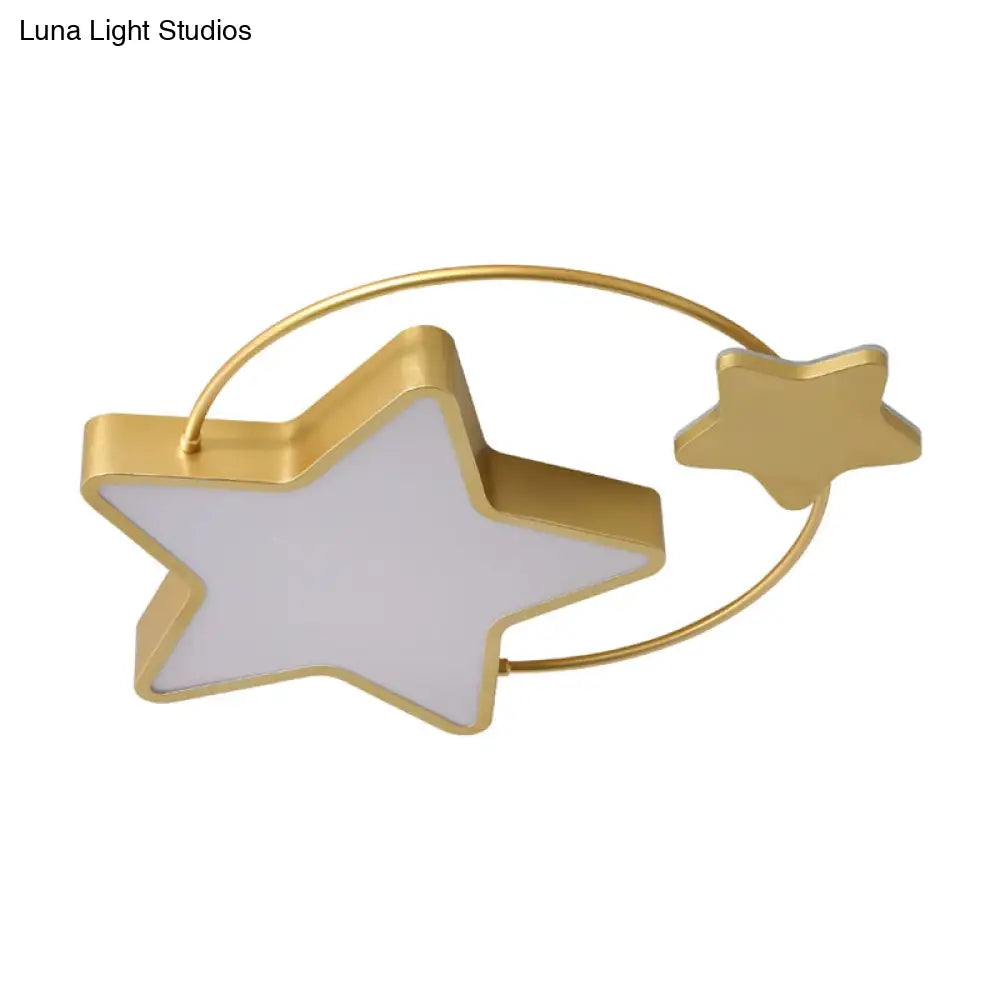 Gold Led Ceiling Flush Mount For Modern Sleeping Room: Star Metallic Fixture