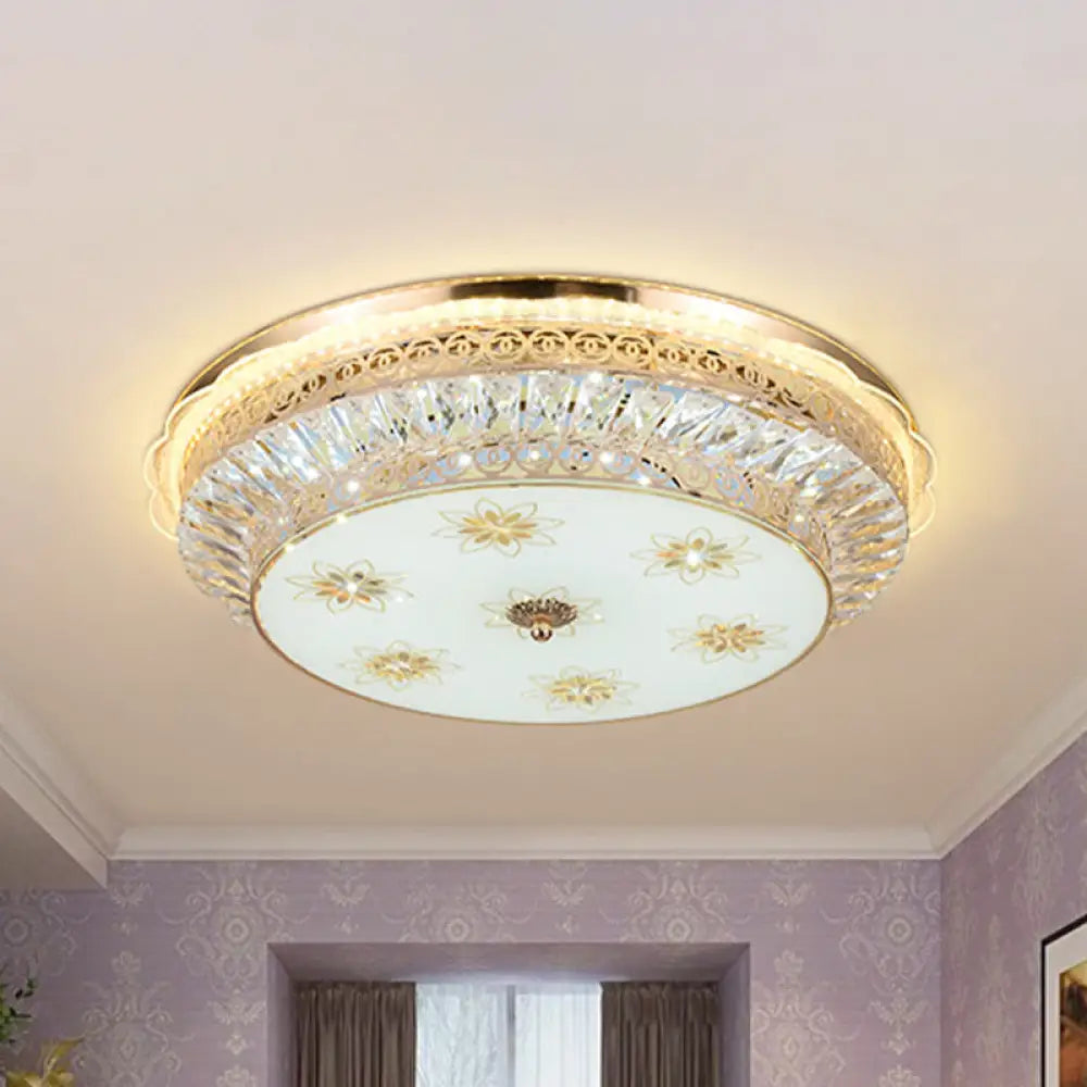 Gold Led Ceiling Light Fixture With Crystal Accents - Round Flush Mount For The Bedroom