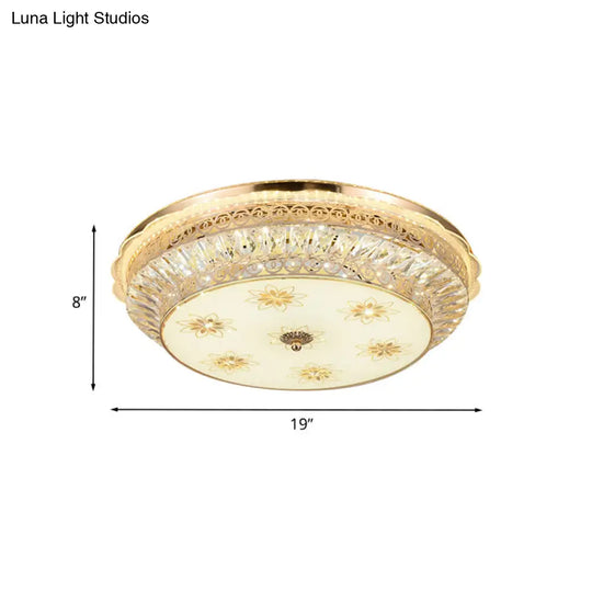 Gold Led Ceiling Light Fixture With Crystal Accents - Round Flush Mount For The Bedroom