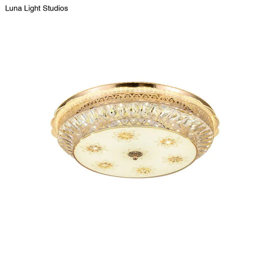 Gold Led Ceiling Light Fixture With Crystal Accents - Round Flush Mount For The Bedroom