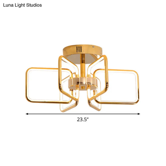 Gold Led Ceiling Light Modernism - Acrylic Semi Mount For Bedroom 23.5’/31.5’ W