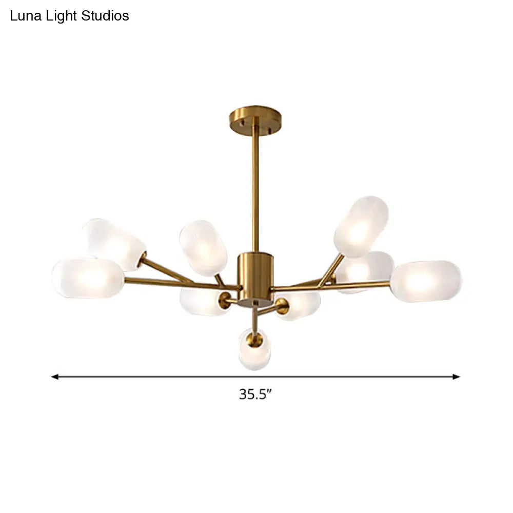 Gold Led Contemporary Bedroom Chandelier Lamp - Milk Frosted Glass 9 Bulbs