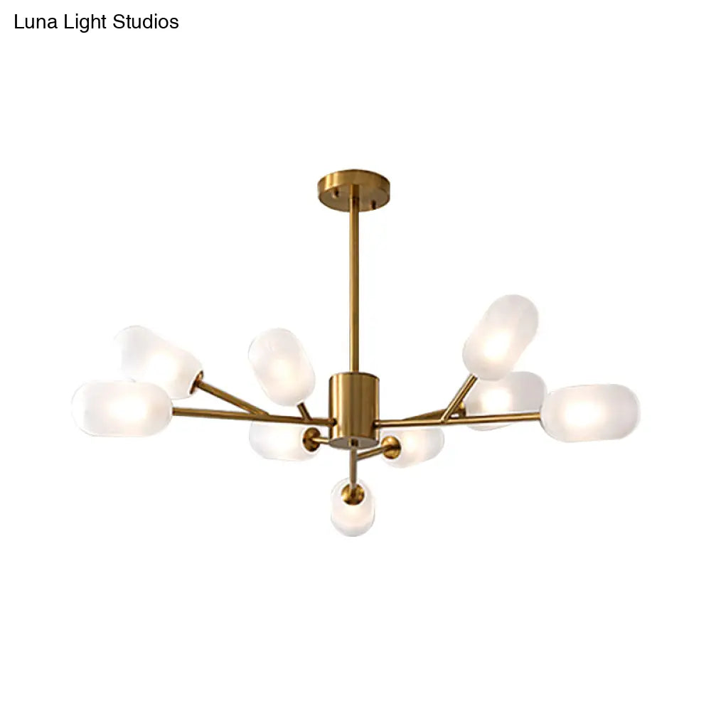 Gold Led Contemporary Bedroom Chandelier Lamp - Milk Frosted Glass 9 Bulbs