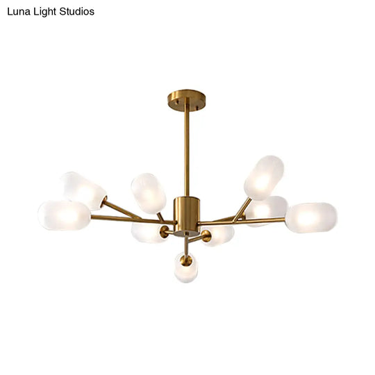 Gold Led Contemporary Bedroom Chandelier Lamp - Milk Frosted Glass 9 Bulbs