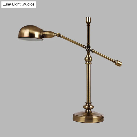 Gold Led Countryside Dome Desk Light With Rotatable Crossing Arm - Metal Table Lamp