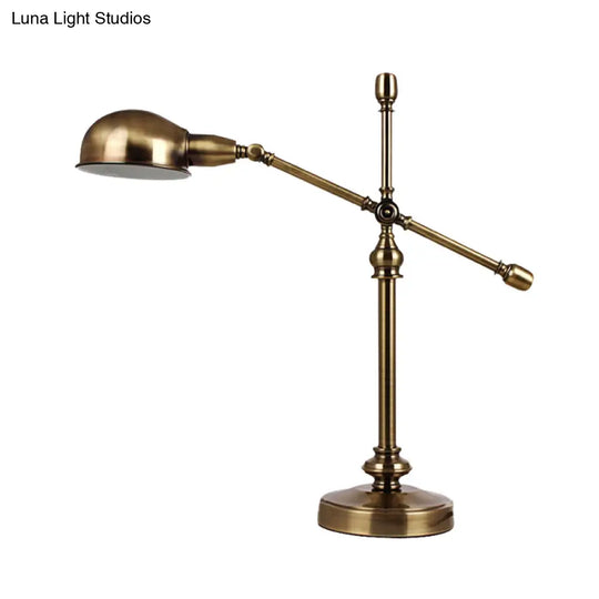 Gold Led Countryside Dome Desk Light With Rotatable Crossing Arm - Metal Table Lamp