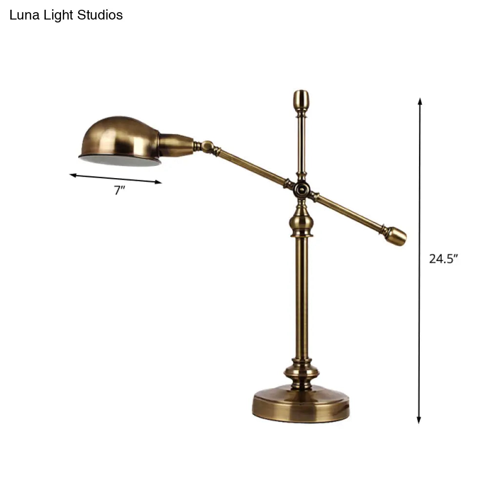 Gold Led Countryside Dome Desk Light With Rotatable Crossing Arm - Metal Table Lamp