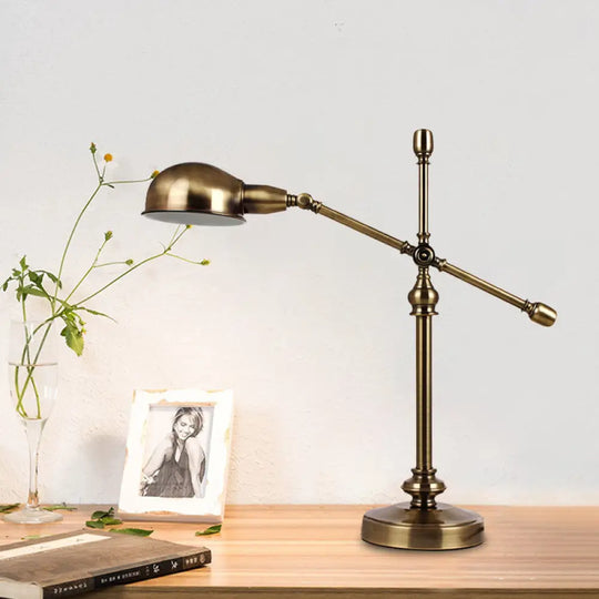 Gold Led Countryside Dome Desk Light With Rotatable Crossing Arm - Metal Table Lamp