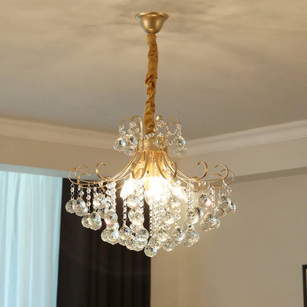 Gold Led Crystal Ceiling Chandelier - Traditional Flared Design For Living Room Lighting / 20.5