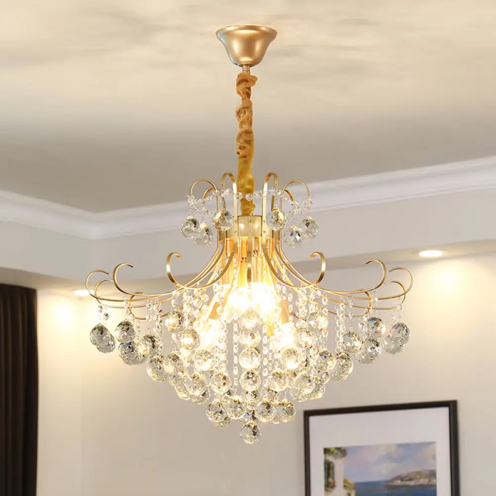 Gold Led Crystal Ceiling Chandelier - Traditional Flared Design For Living Room Lighting / 25.5