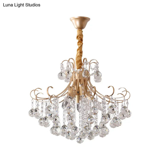 Gold Led Crystal Ceiling Chandelier - Traditional Flared Design For Living Room Lighting