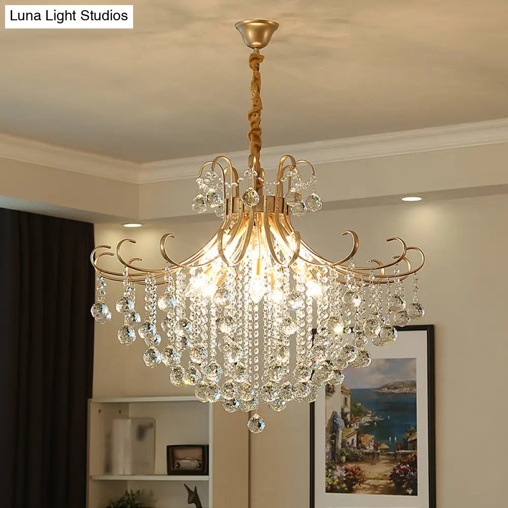 Gold Led Crystal Ceiling Chandelier - Traditional Flared Design For Living Room Lighting