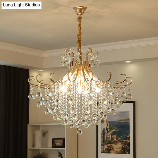 Gold Led Crystal Ceiling Chandelier - Traditional Flared Design For Living Room Lighting