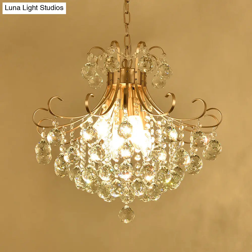 Gold Led Crystal Ceiling Chandelier - Traditional Flared Design For Living Room Lighting