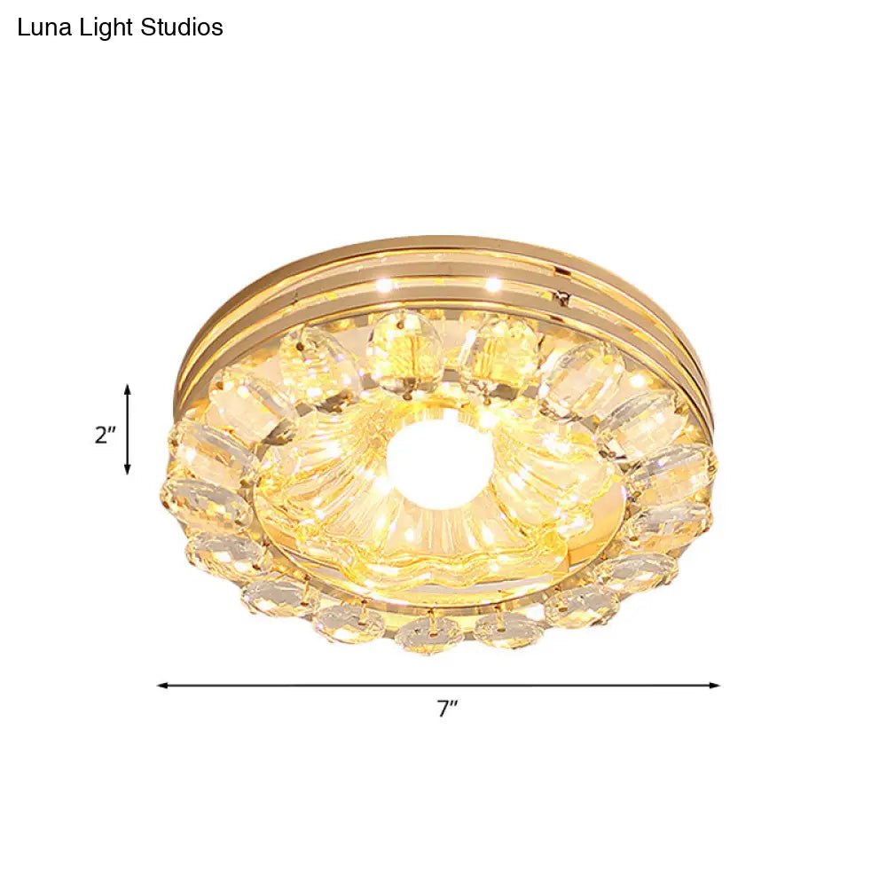 Gold Led Crystal Ceiling Lamp: Minimal Round/Square Design With Flower Shade