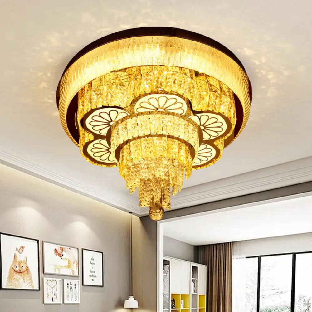 Gold Led Crystal Flush Light With Minimalist Flower Design