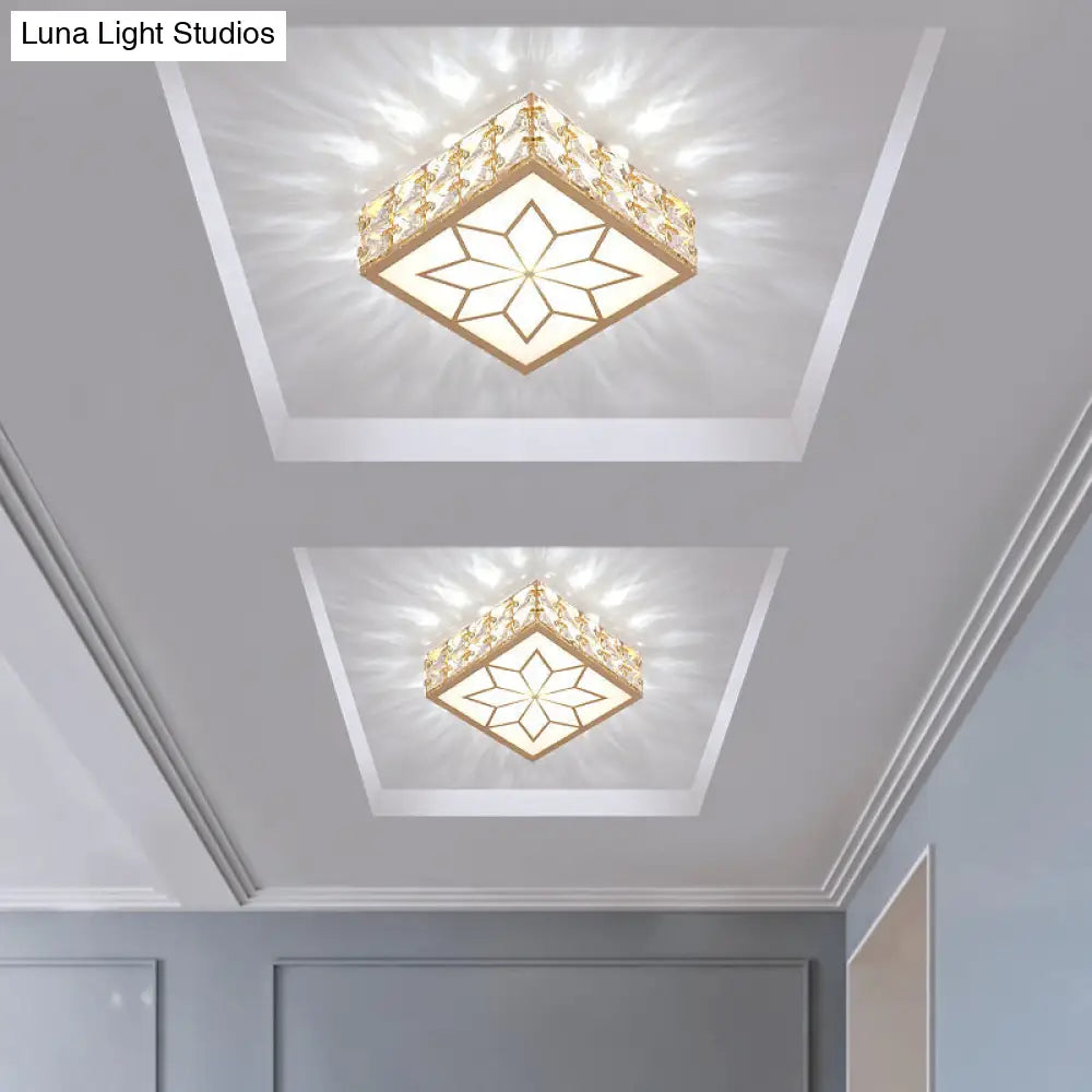 Gold Led Crystal Flush Mount Ceiling Light For Foyer - Sleek Simplicity