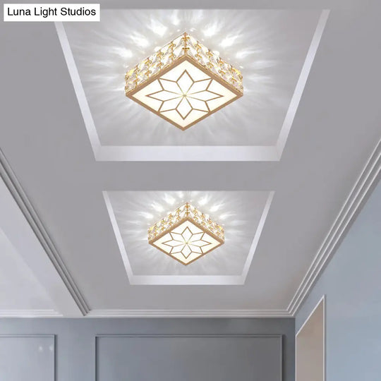 Gold Led Crystal Flush Mount Ceiling Light For Foyer - Sleek Simplicity