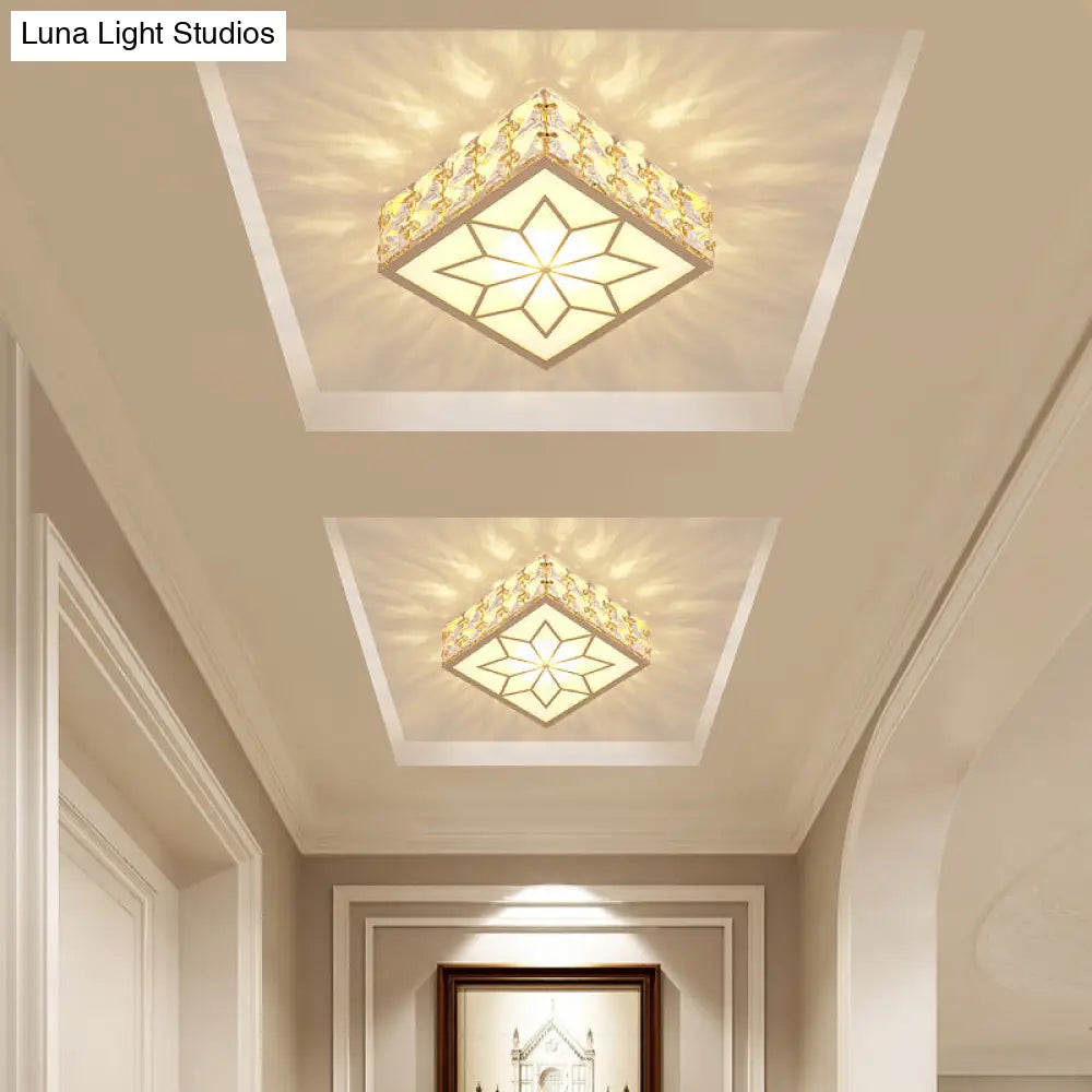 Gold Led Crystal Flush Mount Ceiling Light For Foyer - Sleek Simplicity