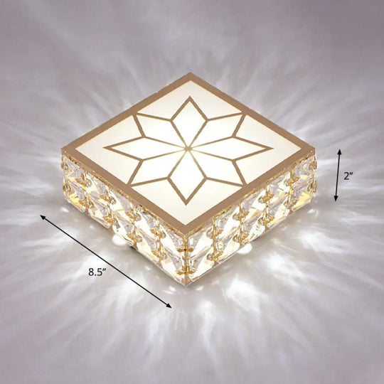 Gold Led Crystal Flush Mount Ceiling Light For Foyer - Sleek Simplicity / 8.5 White