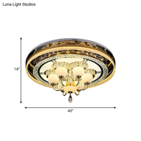 Gold Led Crystal Flush Mount Ceiling Light With Remote Dimming And Opal Shade’.