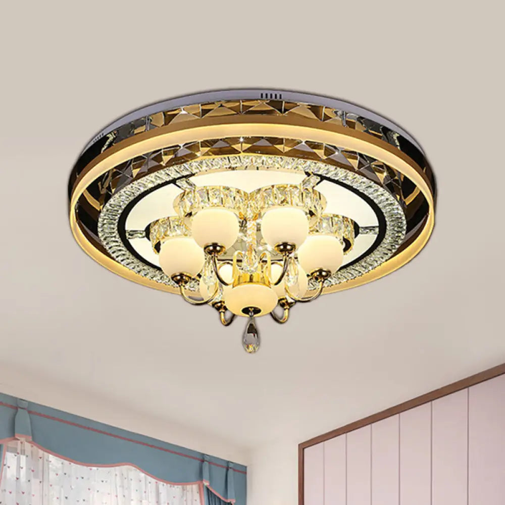 Gold Led Crystal Flush Mount Ceiling Light With Remote Dimming And Opal Shade’.