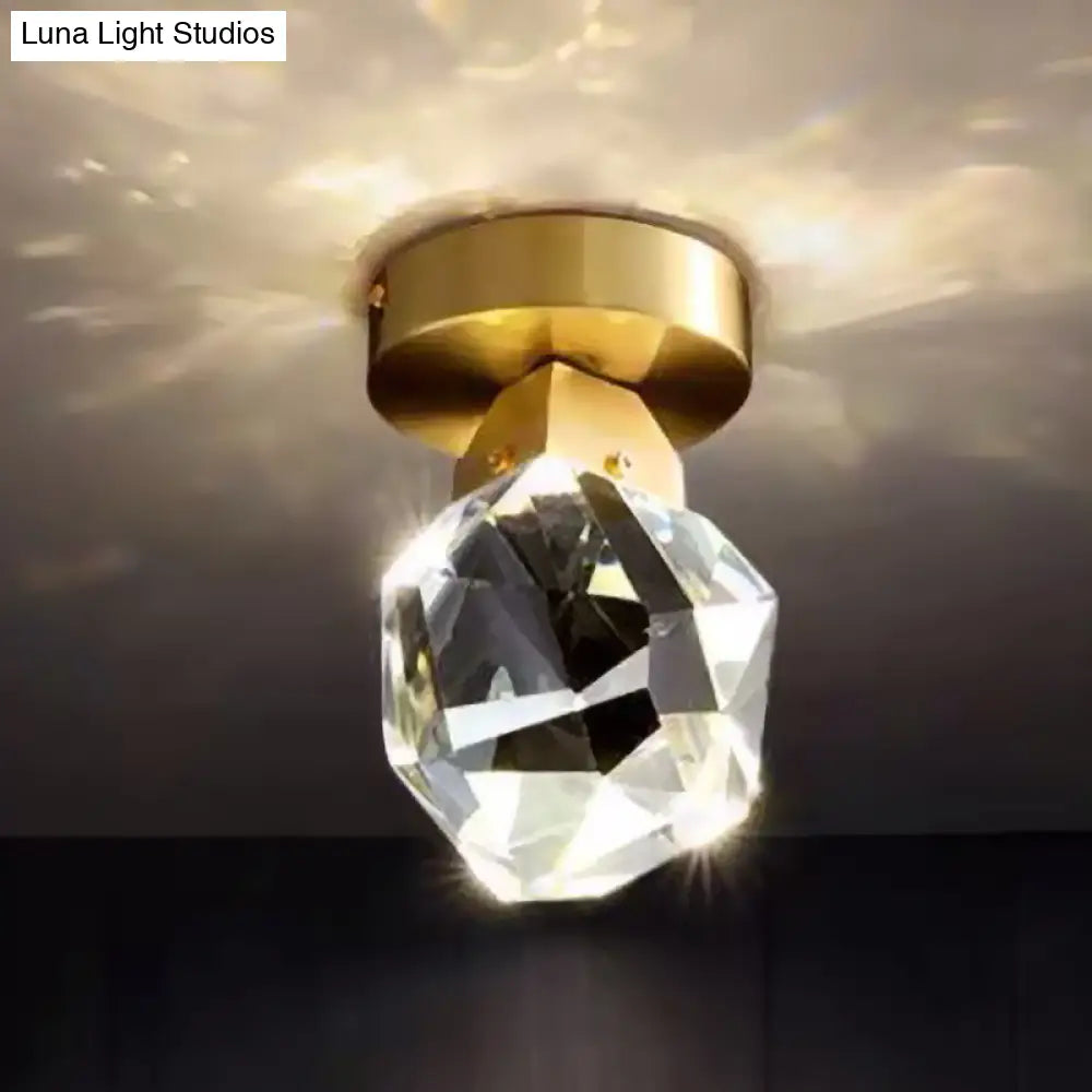 Gold Led Crystal Flush Mount For Minimalist Hallway