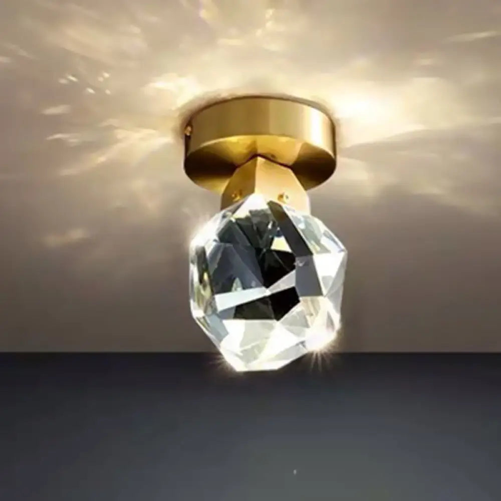 Gold Led Crystal Flush Mount For Minimalist Hallway