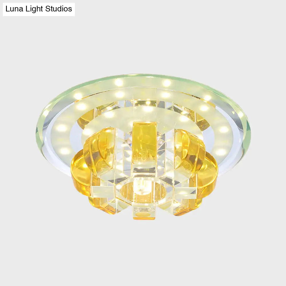 Gold Led Crystal Flush Mount Light For Hallways - Minimalist Pumpkin Design