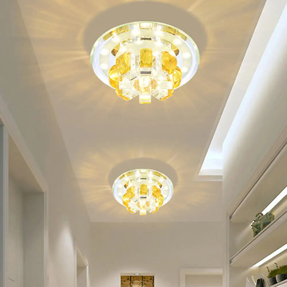 Gold Led Crystal Flush Mount Light For Hallways - Minimalist Pumpkin Design
