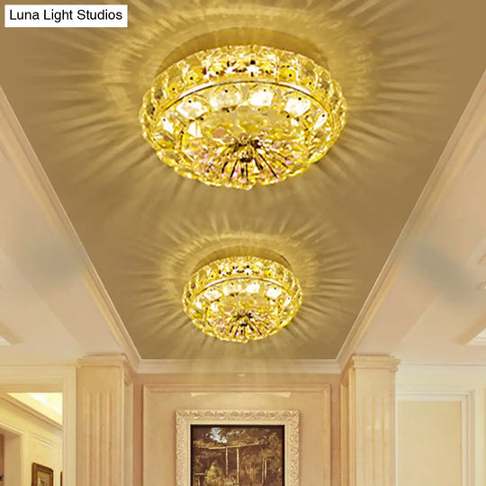 Gold Led Crystal Flushmount Ceiling Fixture For Doorway Warm/White Light / White A