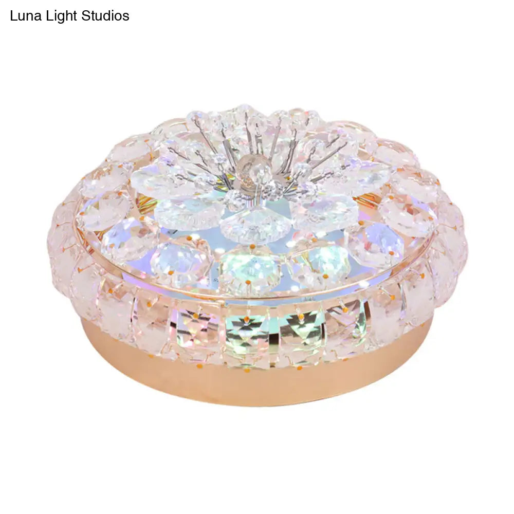 Gold Led Crystal Flushmount Ceiling Fixture For Doorway – Warm/White Light