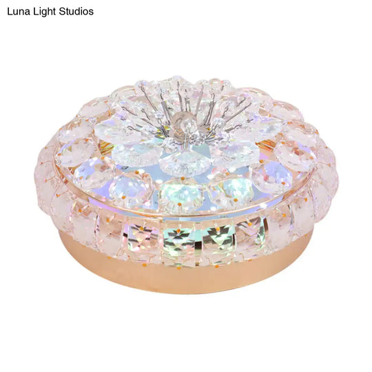 Gold Led Crystal Flushmount Ceiling Fixture For Doorway – Warm/White Light