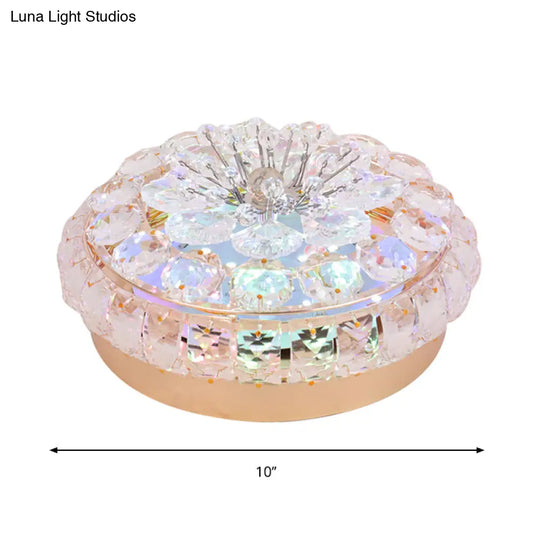 Gold Led Crystal Flushmount Ceiling Fixture For Doorway – Warm/White Light