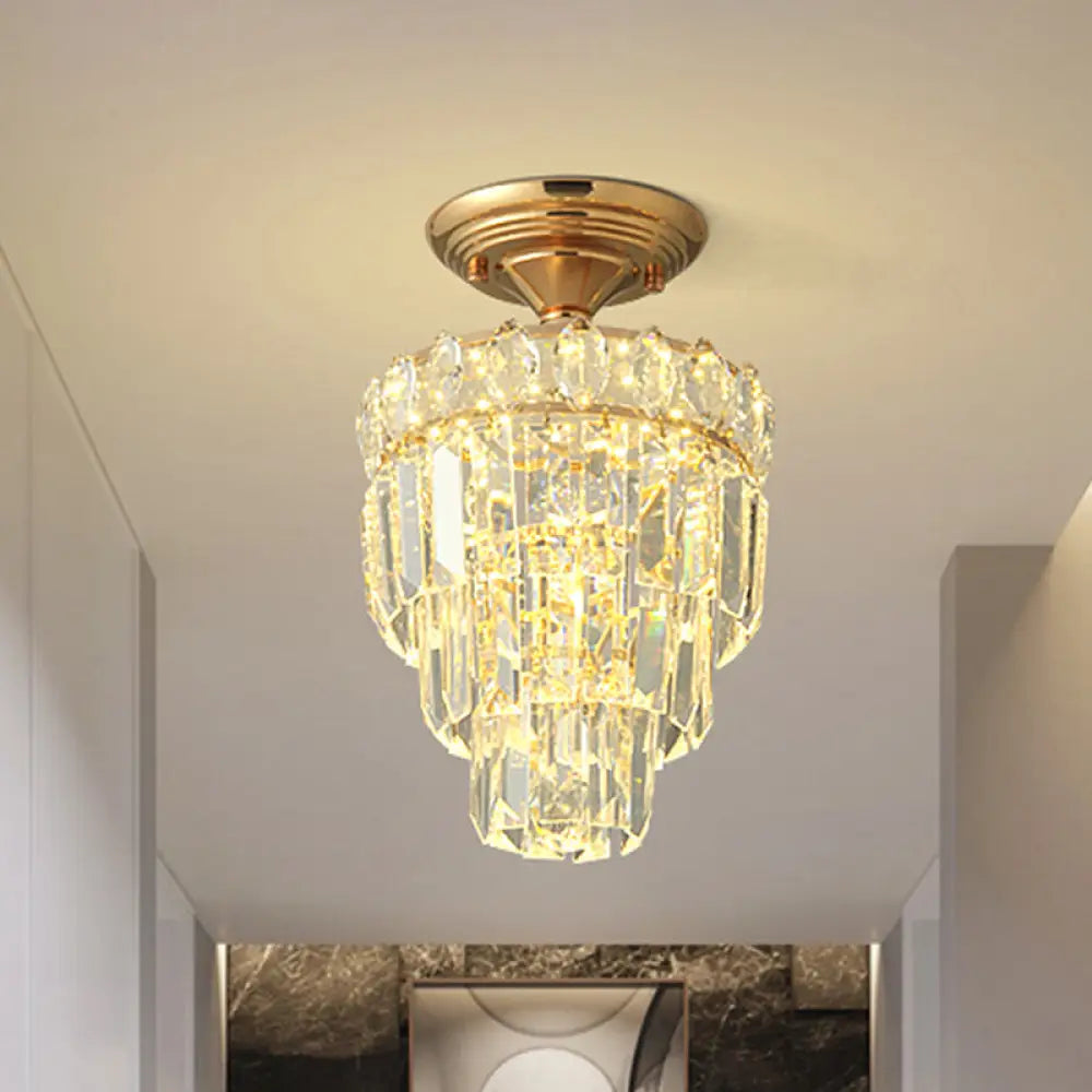 Gold Led Crystal Foyer Ceiling Lamp - Tapered Shape Postmodern Design Semi-Flush Mount / B