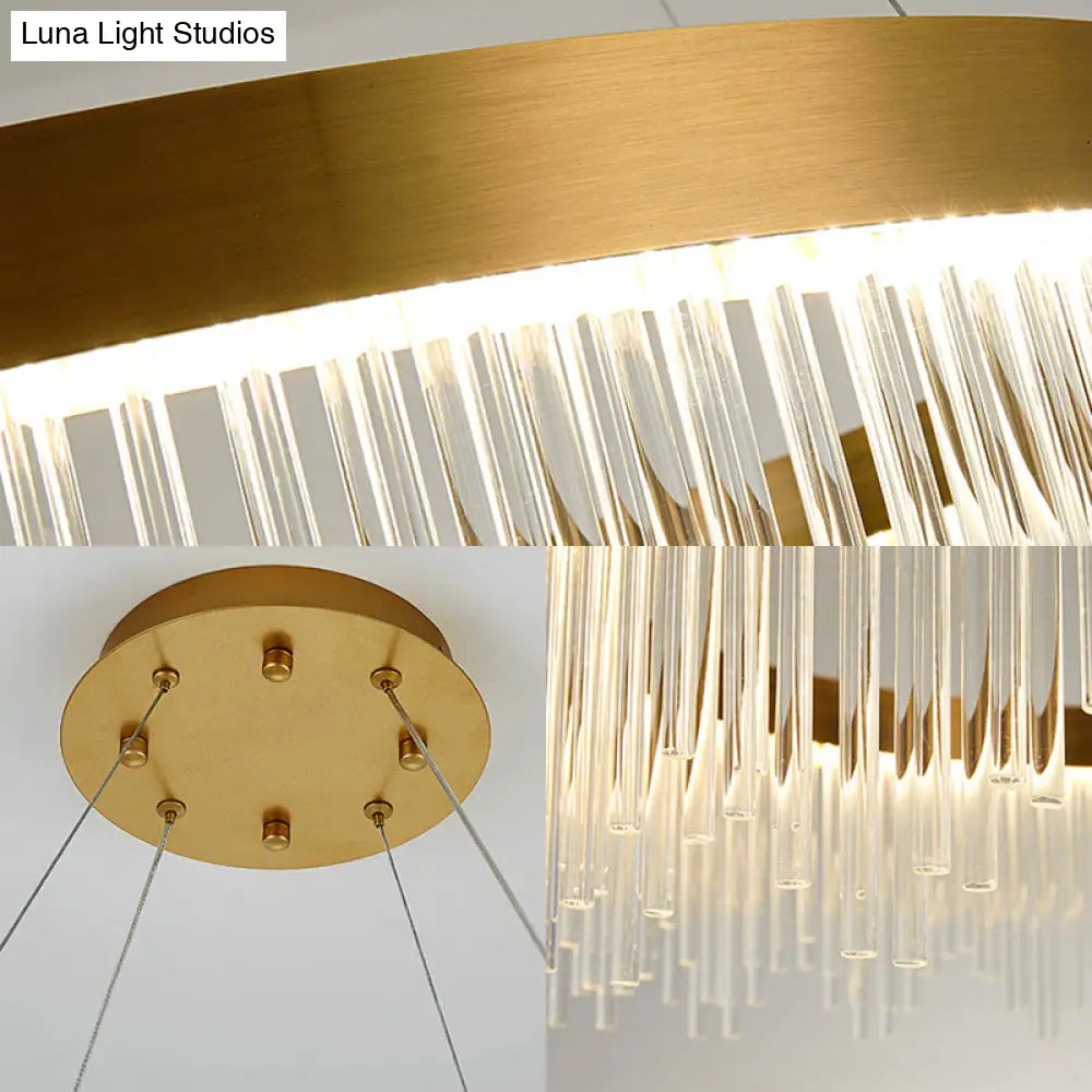 Gold Led Crystal Icicles Chandelier - 16’’/23.5’’/31.5’’ Dia Simple Ring Design Bedroom