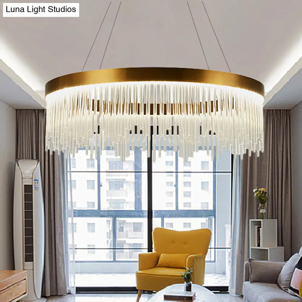 Simple Ring Crystal Icicles Chandelier Led Ceiling Light - Gold Diameters: 16 23.5 & 31.5