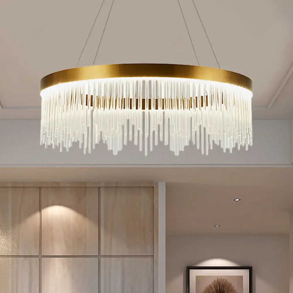 Gold Led Crystal Icicles Chandelier - 16’’/23.5’’/31.5’’ Dia Simple Ring Design Bedroom