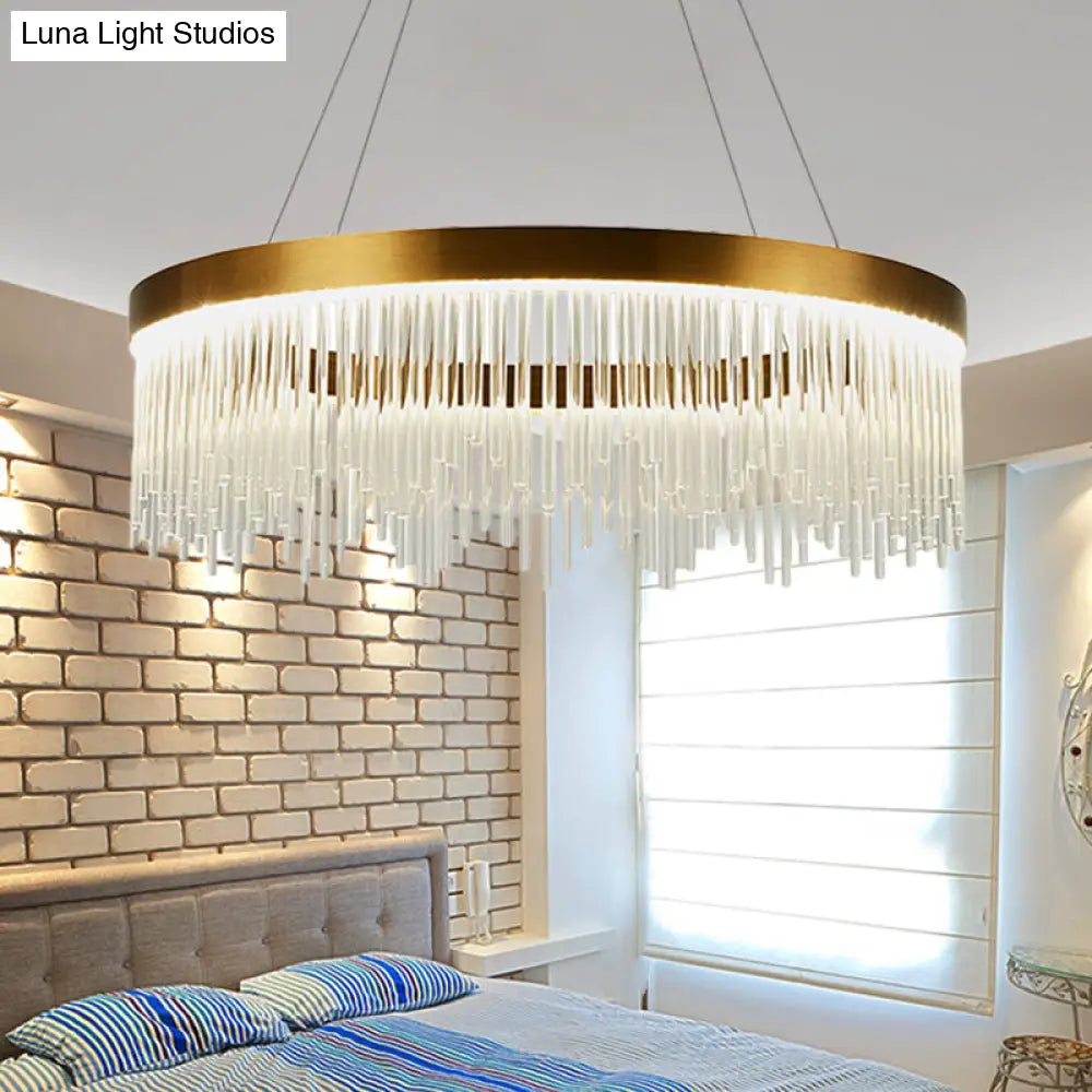 Simple Ring Crystal Icicles Chandelier Led Ceiling Light - Gold Diameters: 16 23.5 & 31.5 /