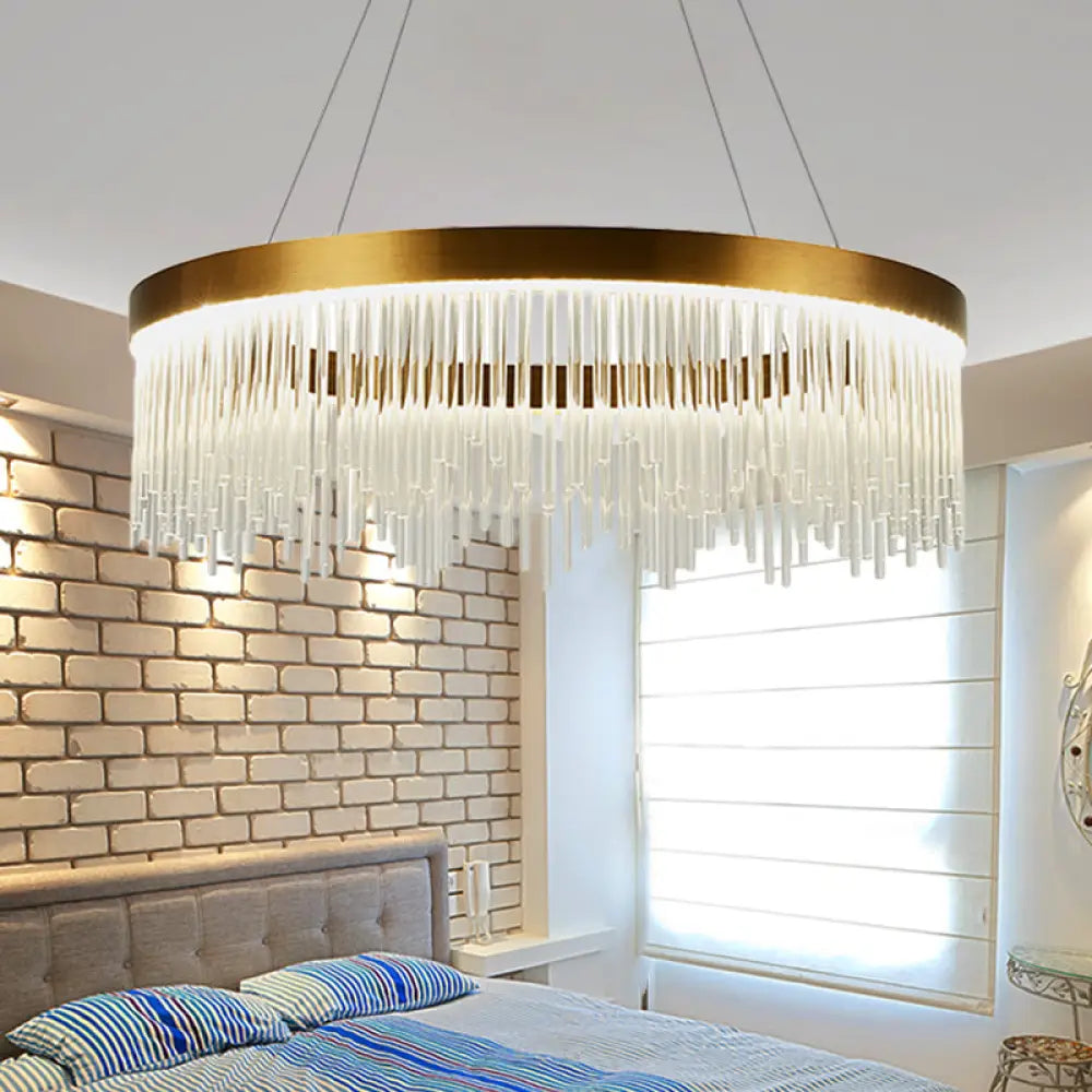 Gold Led Crystal Icicles Chandelier - 16’’/23.5’’/31.5’’ Dia Simple Ring Design Bedroom