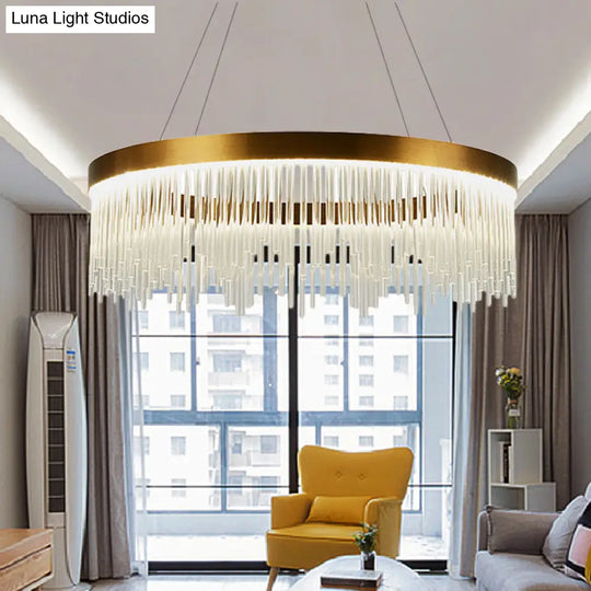 Gold Led Crystal Icicles Chandelier - 16’’/23.5’’/31.5’’ Dia Simple Ring Design Bedroom