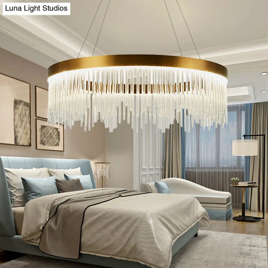 Simple Ring Crystal Icicles Chandelier Led Ceiling Light - Gold Diameters: 16 23.5 & 31.5 /