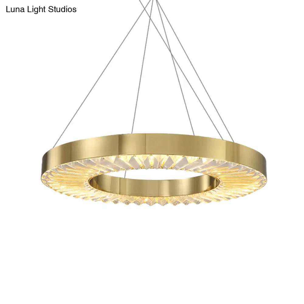 Gold Led Crystal Inserted Hanging Lamp: Minimalistic Dining Room Ceiling Chandelier