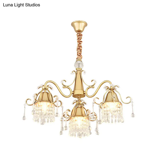 Gold Led Crystal Pendant Chandelier - Mid-Century Branch Design For Living Room