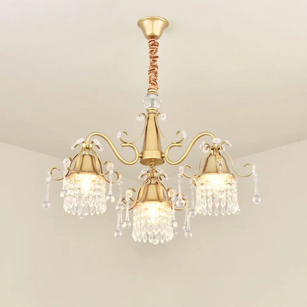 Gold Led Crystal Pendant Chandelier - Mid-Century Branch Design For Living Room