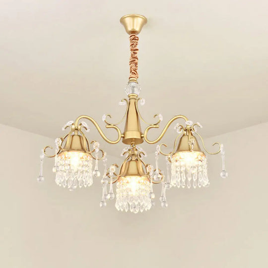 Gold Led Crystal Pendant Chandelier - Mid-Century Branch Design For Living Room