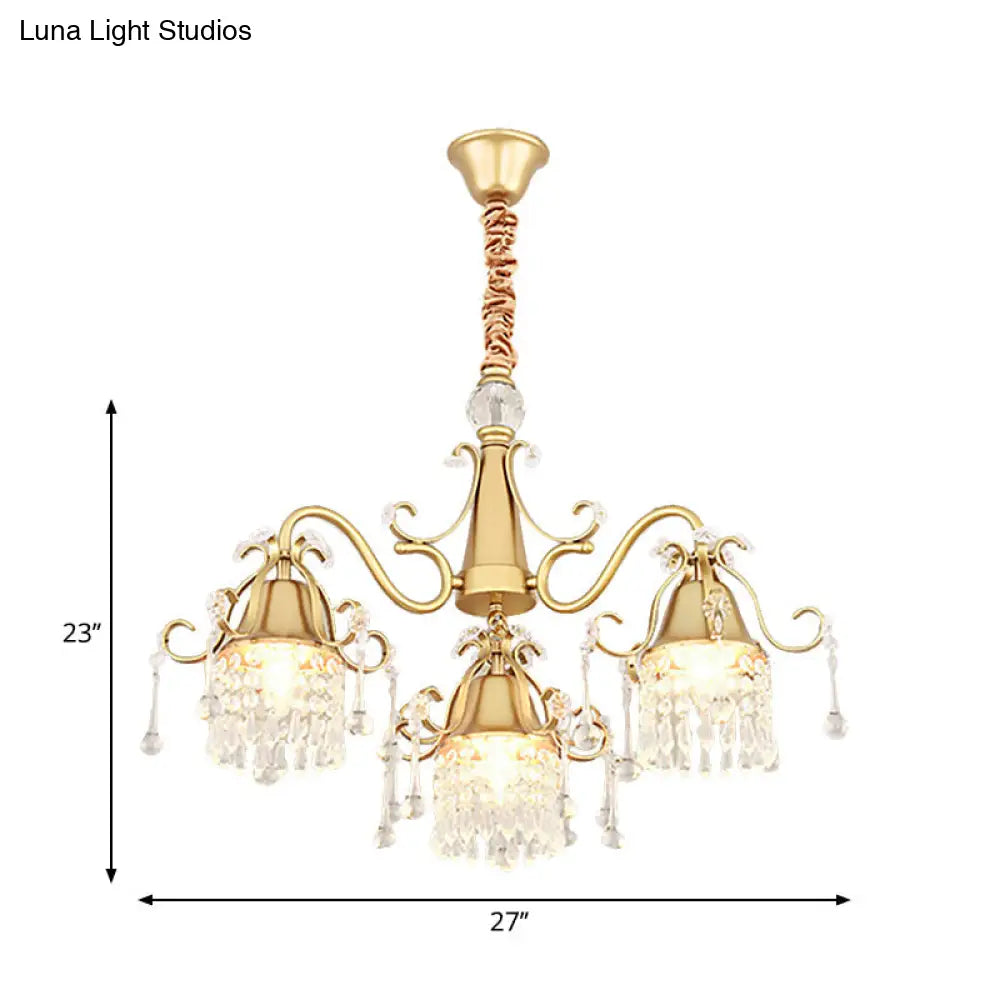 Gold Led Crystal Pendant Chandelier For Mid-Century Living Room Ceiling