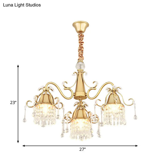 Gold Led Crystal Pendant Chandelier For Mid-Century Living Room Ceiling